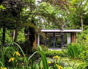 Ontdek Bosbungalow Eekhoorn in Wateren, Zuidwest Drenthe, een vakantiehuis omgeven door weelderige natuur en rustgevende groene omgeving.
